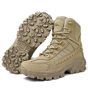 Sand colored high-top tactical hiking boots with non-slip rubber soles for men