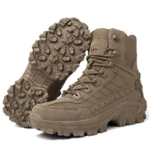 Men's high-top outdoor hiking boots in desert sand suede with non-slip rubber soles