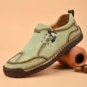 Heren Casual Loafers Handgemaakte Genaaide Microvezel Leren Schoenen Ademende Instappers Outdoor Schoenen Voor Dagelijks Wandelen Heren Sieraden