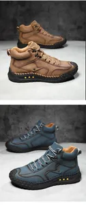 Detalle de las costuras y la suela de goma gruesa en botas de cuero vintage para hombre