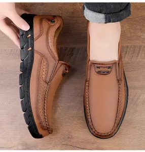 Détails de chaussures décontractées en cuir marron pour hommes avec semelles antidérapantes