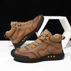 Botas Martin Altas para Hombre Microfibra Cuero Zapatos Outdoor Moda Costuras Cordones Casual Botas de Invierno Tallas Grandes