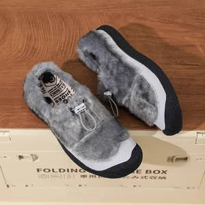 Scarpe in cotone felpato grigio con coulisse regolabile e suola morbida per l'inverno