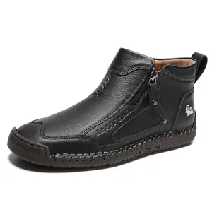 Herren High-Top Lederstiefel in Schwarz mit Reißverschluss und Gummisohle