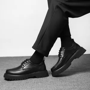 Men's platform black leather loafers with chunky serrated sole for casual street style