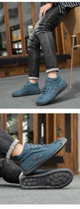 Macro detail of men casual high-top boots with handcrafted stitching and non-slip rubber sole