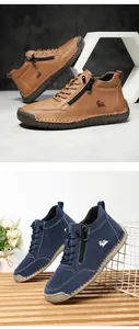 Detail der Handnähte und Gummisohlenstruktur bei hohen Freizeit-Lederschuhen