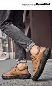 Détail de chaussures décontractées en cuir marron pour hommes avec semelle à picots