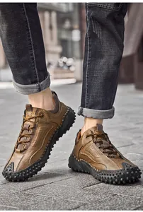 Détails des chaussures d'extérieur en cuir pour homme avec semelles antidérapantes noires