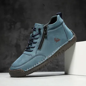 Herren High-Top-Boots aus blauem Wildleder mit Reißverschluss und genähter Gummisohle