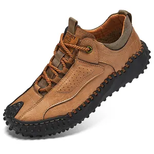 Chaussures décontractées en cuir marron pour hommes avec semelles en caoutchouc antidérapantes