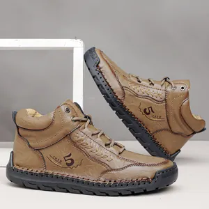 Stivaletti casual marroni da uomo con cuciture vintage 1978 e suola in gomma resistente