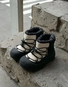 Detailed view of children's thick snow boots with non-slip rubber soles and warm lining