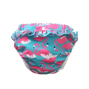 Niedliche Baby Mädchen Schwimmwindel mit Flamingoprint, Rüschen und wasserfest