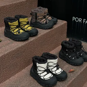 Kids Winter Waterproof Snow Boots Boys Girls Warm Plush Lined Outdoor Non-slip Mid Calf Shoes With Drawstring Closure