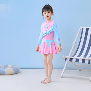 Maillot de bain fille à manches longues avec volants et motif sirène mignonne
