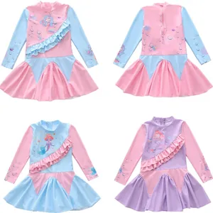 Maillot de Bain Une Pièce à Manches Longues pour Filles Jupe à Volants Sirène Protection Solaire Séchage Rapide Natation