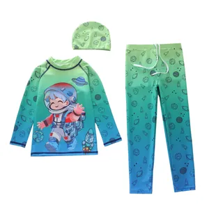 Maillot de bain 3 pièces pour enfants avec dégradé bleu et imprimé astronaute mignon