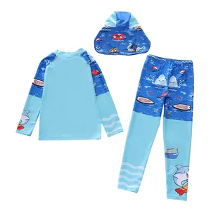 Maillot de bain trois pièces à manches longues pour enfants avec imprimé requin