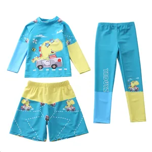 Set da bagno 3 pezzi per ragazzo con stampa dinosauro blu e protezione solare