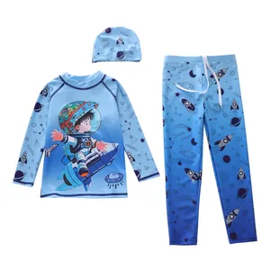 Ensemble de bain 3 pièces anti-UV pour garçons avec motif astronaute et pantalon