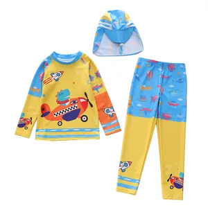 Maillot de bain 3 pièces anti-UV pour enfants avec motifs dinosaures et avions