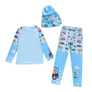 Maillot de bain trois pièces pour enfants à manches longues avec motifs de voitures
