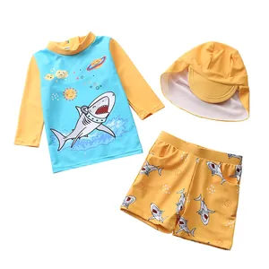 Ensemble de bain 3 pièces pour enfants avec motif requin et chapeau de soleil