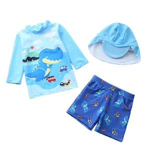 Ensemble de natation 3 pièces pour enfants avec motif dinosaure et chapeau de soleil