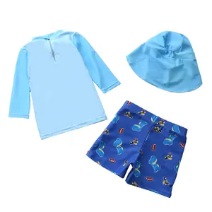 Ensemble maillot de bain 3 pièces à manches longues pour garçons avec imprimé et chapeau