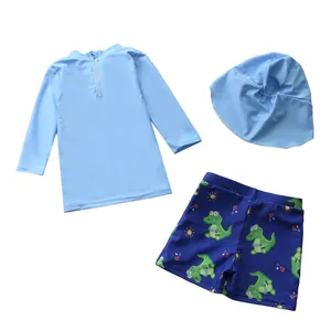 Maillot de bain 3 pièces pour enfants avec manches longues et motif crocodile