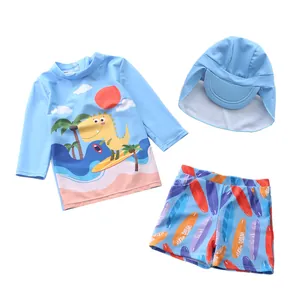 Ensemble de bain 3 pièces pour enfants avec dinosaure et motifs de planches de surf