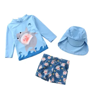 Ensemble de bain enfant à manches longues avec motif requin et bonnet de bain