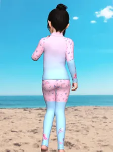 Vue arrière du maillot de bain deux pièces pour filles avec dégradé et motif licorne
