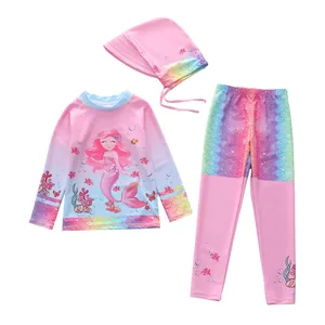 Détails de l'ensemble de maillot de bain 3 pièces fille avec imprimé sirène dégradé