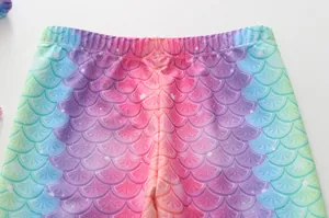 Détails du legging sirène pour filles avec taille élastique et imprimé dégradé coloré