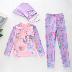 Détails du maillot de bain sirène trois pièces pour fille avec manches et pantalon
