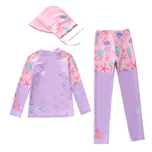 Maillot de bain de surf 3 pièces pour enfants à manches longues avec motifs de méduse