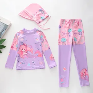 Ensemble de bain 3 pièces fille à manches longues avec motifs de sirène