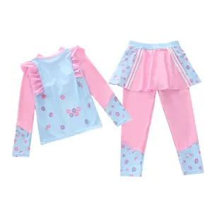 Costume da bagno bambina a maniche lunghe con stampa unicorno e dettagli a volant