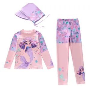 Détail du maillot de bain 3 pièces sirène pour enfant avec haut à manches longues