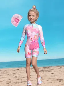 Mädchen Langarm Einteiliger Badeanzug Cartoon Einhorn Meerjungfrau Druck Sonnenschutz Badebekleidung Für Kinder Mit Badekappe Strand Surfen Outfits