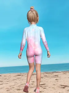 Mädchen Langarm-Badeanzug mit Einhorn-Farbverlauf-Druck und passenden Strandchuhen