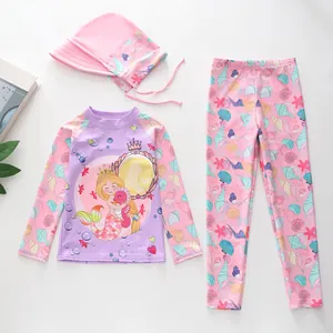 Détail à plat du maillot de bain trois pièces sirène pour filles avec manches longues