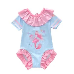 Maillot de bain une pièce pour enfant motif sirène bleu et rose avec volants mignons
