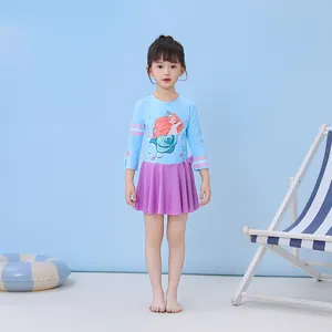 Maillot de bain une pièce à manches longues pour filles avec motif sirène et jupe