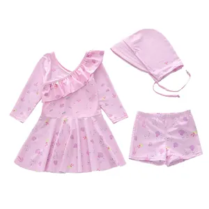 Dettagli del set costume da bagno 3 pezzi per bambina con stampa conchiglie e cuffia