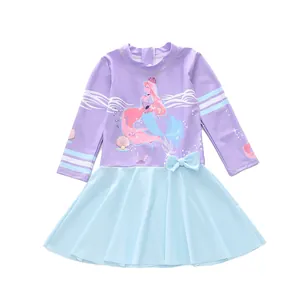 Détails du maillot de bain à manches longues pour filles avec motif sirène et volant