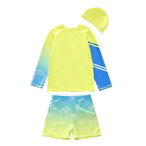 Flachbild von dreiteiligem Kinder-Schwimmset mit Langarmshirt, Shorts und Schwimmkappe
