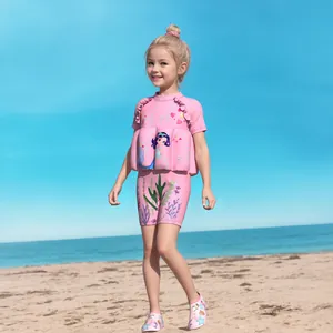 Maillot de bain de flottaison rose pour fille avec motif sirène et chaussures assorties